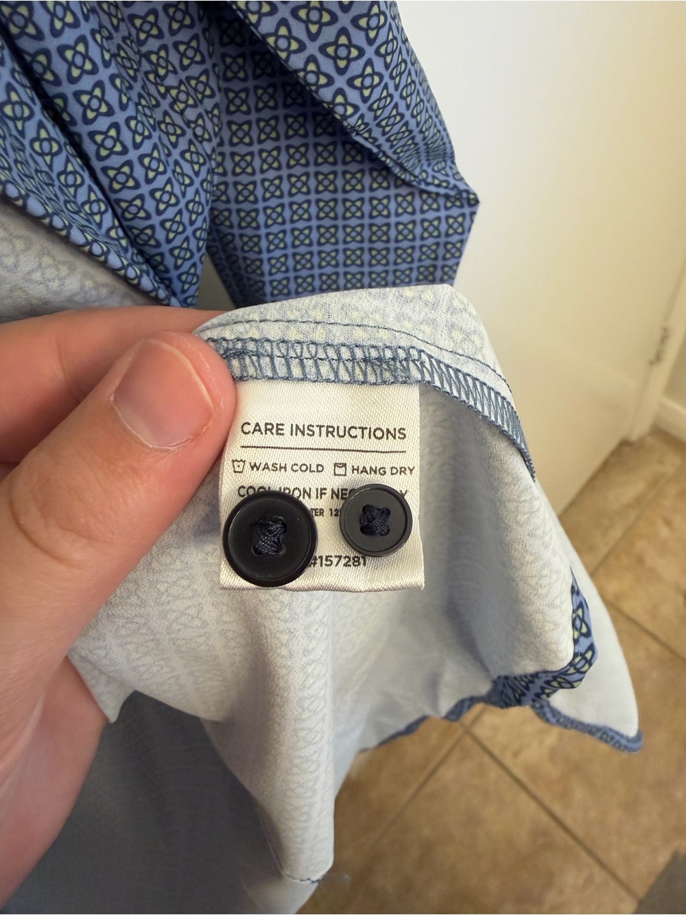 Mizzen+Main Performance Button-Down Shirt Blue Geometric Men’s Small - Picture 4 of 5